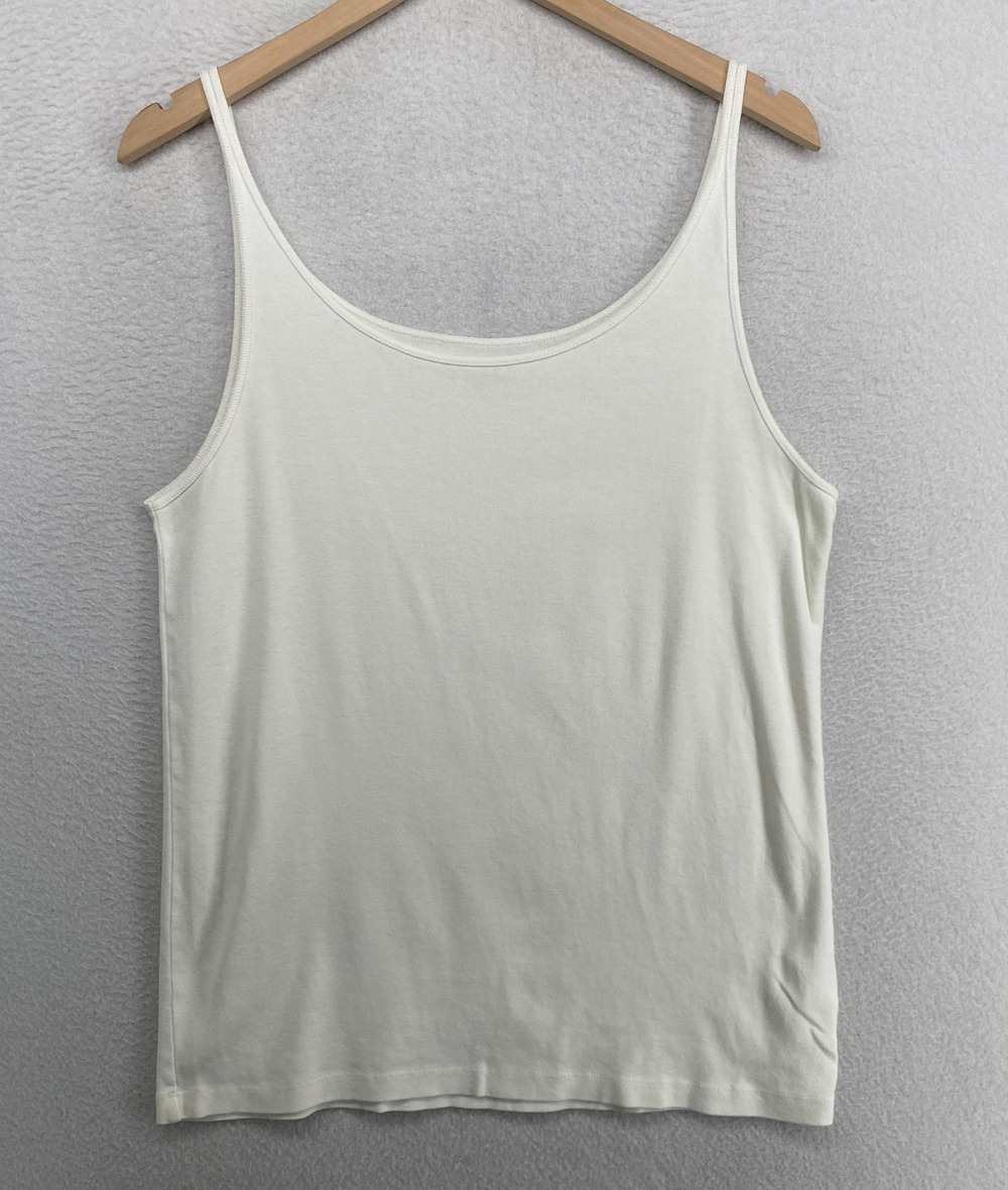 EILEEN FISHER Tank Top XL Organic Cotton Ribbed Jersey Cami Scoop Neck White